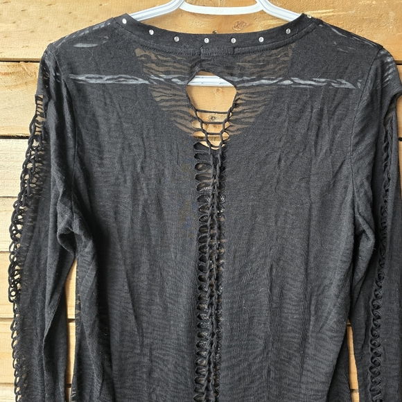 LACULTURE Sturgis Bike Rally 2010 Rhinestone Long Sleeve Cut Out Shirt Womens XL - Picture 7 of 7